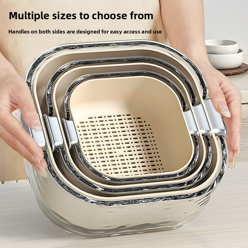 Double Layer Vegetable Washing Basket with Draining Basin