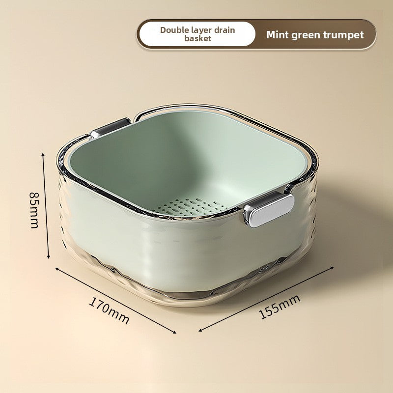 Double Layer Vegetable Washing Basket with Draining Basin