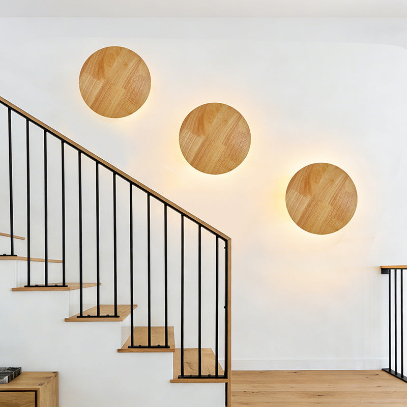 Solid Wood Round Wall Lamp