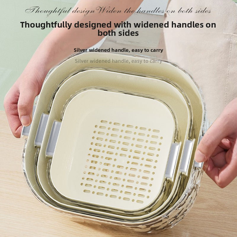 Double Layer Vegetable Washing Basket with Draining Basin