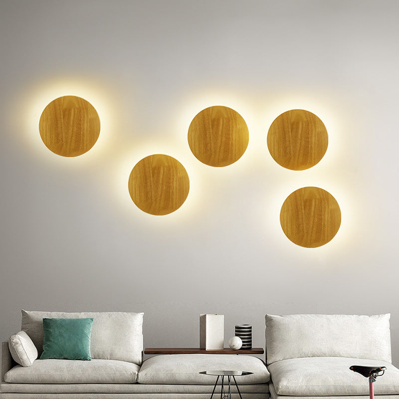 Solid Wood Round Wall Lamp