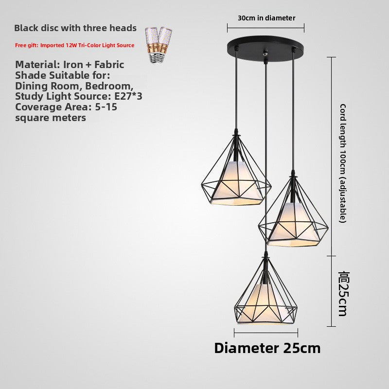 Modern minimalist three-head LED adjustable-height ironware ceiling lamp